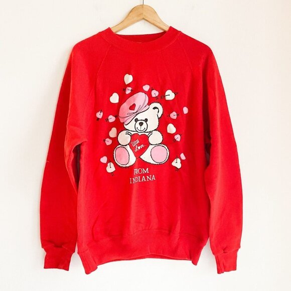 Vintage Santee Sweats With Love from Indiana Teddy Bear Print Sweatshirt XL - Picture 1 of 7